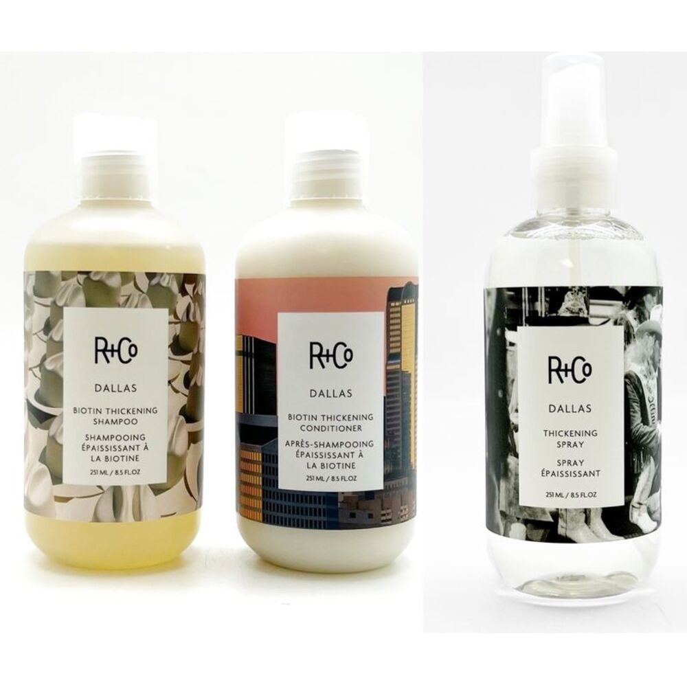 R+Co Dallas Biotin Thickening Shampoo, Conditioner and Spray 8.5 oz Each, TRIO